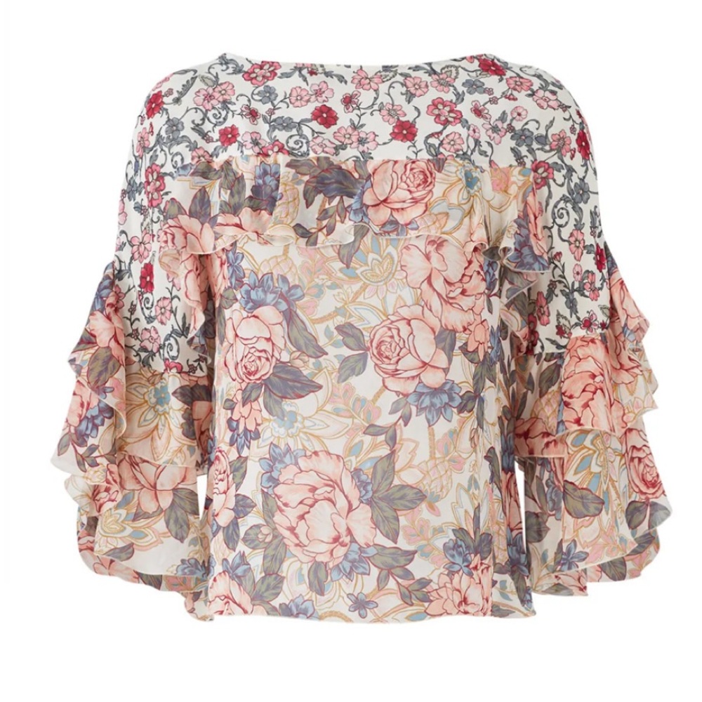 See By Chloé Silk Garden Print Ruffle Blouse Top Size 38/6 Floral Romantic $499